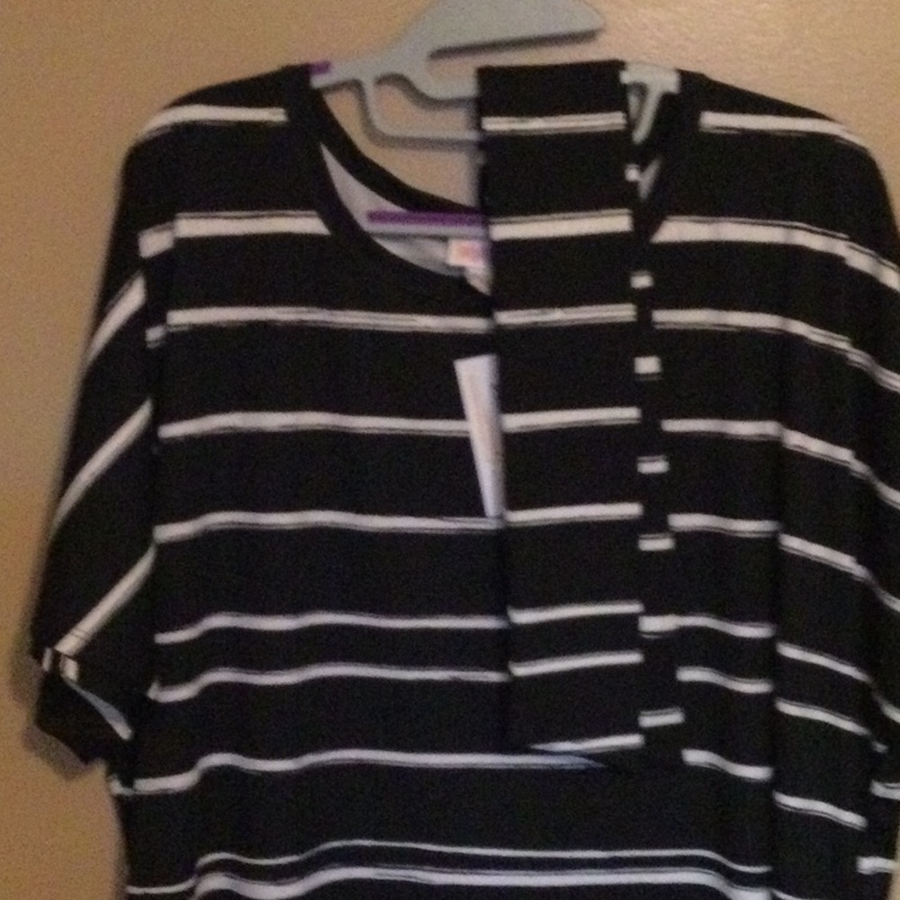 NWT Lularoe Marly Dress, black with white stripes and belt for waist
